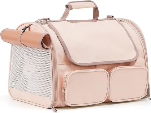 FUKUMARU Cat Carrier, 4 Mesh Windows Small Dog Carrier, 4 Storage Pockets Cat Travel Bag, Under 15 lb Airline Approved Pet Carrier, Rollable Cover for Nervous Cats, Pink in Kuwait