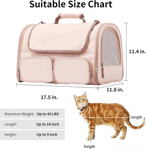 FUKUMARU Cat Carrier, 4 Mesh Windows Small Dog Carrier, 4 Storage Pockets Cat Travel Bag, Under 15 lb Airline Approved Pet Carrier, Rollable Cover for Nervous Cats, Pink in Kuwait