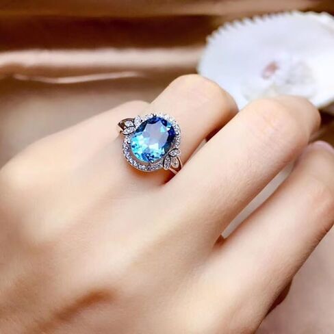 925 Sterling Silver Exquisite Blue Crystal Gem Oval Topaz Perfect Cut Solitaire Cubic Zirconia Ring CZ Women's Ring Eternal Engagement Wedding Ring Jewelry-Making-Patterns in Kuwait