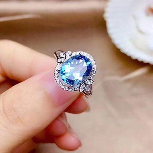 925 Sterling Silver Exquisite Blue Crystal Gem Oval Topaz Perfect Cut Solitaire Cubic Zirconia Ring CZ Women's Ring Eternal Engagement Wedding Ring Jewelry-Making-Patterns in Kuwait