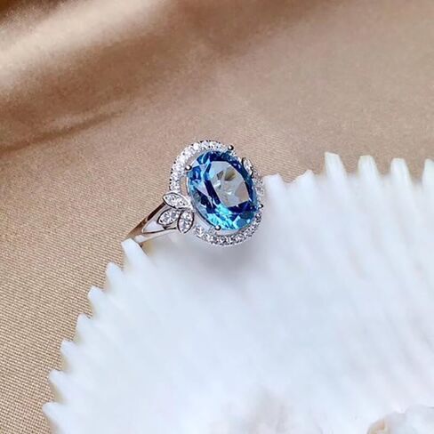 925 Sterling Silver Exquisite Blue Crystal Gem Oval Topaz Perfect Cut Solitaire Cubic Zirconia Ring CZ Women's Ring Eternal Engagement Wedding Ring Jewelry-Making-Patterns in Kuwait