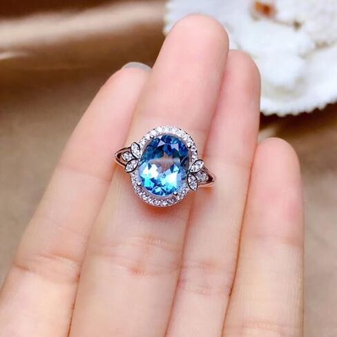 925 Sterling Silver Exquisite Blue Crystal Gem Oval Topaz Perfect Cut Solitaire Cubic Zirconia Ring CZ Women's Ring Eternal Engagement Wedding Ring Jewelry-Making-Patterns in Kuwait