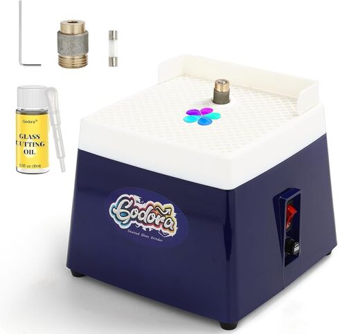 مطحنة الزجاج الملون، آلة مطحنة زجاجية صغيرة مع قطع مطحنة 5/8 بوصة و1 بوصة، طقم زجاج ملون وزيت قطع الزجاج، تستخدم على نطاق واسع لفنون معالجة الزجاج والديكور - من جودورا in Kuwait