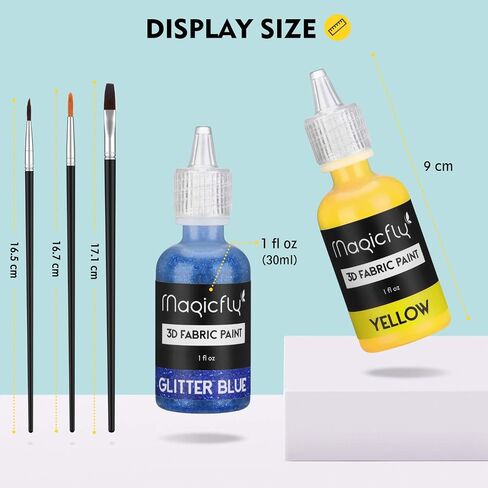 طلاء دائم للنسيج ثلاثي الأبعاد من Magicfly 40 لونًا، طلاء منتفخ بألوان نابضة بالحياة، 3 فرش واستنسل إضافية، مثالية للقمصان النسيجية والأقمشة والخشب الزجاجي (5 أنواع ألوان و1 أونصة لكل منها) in Kuwait