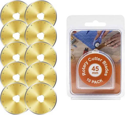 Titanium Coated 45mm Rotary Cutter Blades - 10 Pack | Fits Olfa, Fiskars, Martelli, Dritz, DAFA | Fabric Cutter Wheel Blades Refill, Sharp Replacement Rotary Blades for Quilting, Sewing in Saudi Arabia