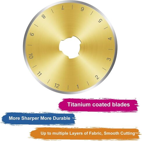 Titanium Coated 45mm Rotary Cutter Blades - 10 Pack | Fits Olfa, Fiskars, Martelli, Dritz, DAFA | Fabric Cutter Wheel Blades Refill, Sharp Replacement Rotary Blades for Quilting, Sewing in Saudi Arabia
