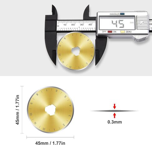 Titanium Coated 45mm Rotary Cutter Blades - 10 Pack | Fits Olfa, Fiskars, Martelli, Dritz, DAFA | Fabric Cutter Wheel Blades Refill, Sharp Replacement Rotary Blades for Quilting, Sewing in Saudi Arabia
