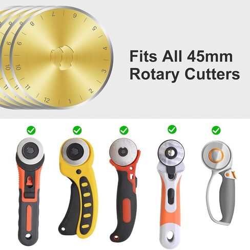 Titanium Coated 45mm Rotary Cutter Blades - 10 Pack | Fits Olfa, Fiskars, Martelli, Dritz, DAFA | Fabric Cutter Wheel Blades Refill, Sharp Replacement Rotary Blades for Quilting, Sewing in Saudi Arabia