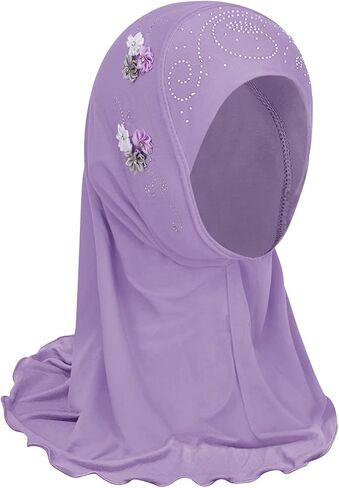 BXT Hijab for Girls 2-6Y, Cute Muslim Islamic Child One Piece Head Scarf with Flower in Saudi Arabia