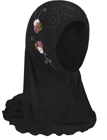 BXT Hijab for Girls 2-6Y, Cute Muslim Islamic Child One Piece Head Scarf with Flower in Saudi Arabia