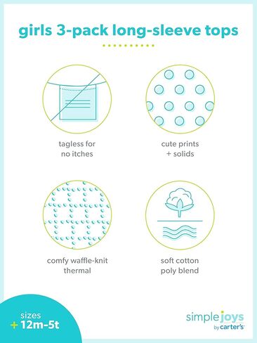 قمصان Simple Joys من Carter's للفتيات بأكمام طويلة، عبوة من 3 قطع in Kuwait