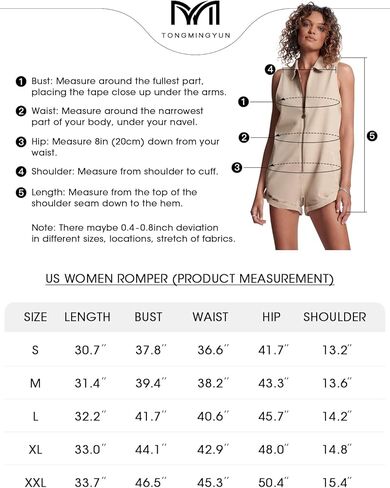Tongmingyun Womens Zip Up Romper Casual Summer Sleeveless Cotton V Neck Short Jumpsuits with Pockets in Kuwait
