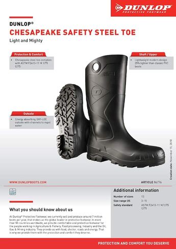 DUNLOP Protective Footwear, Chesapeake steel toe Black Amazon, 100% Waterproof PVC, Lightweight and Durable in Saudi Arabia