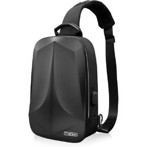 حقيبة Crossbody المضادة للسرقة للرجال ، حقيبة حبال سفر حقيقية من الألياف الكربونية الصلبة ، حقيبة ظهر واحدة مع USB وإعادة ضبط القفل للتنزه في السفر in Kuwait