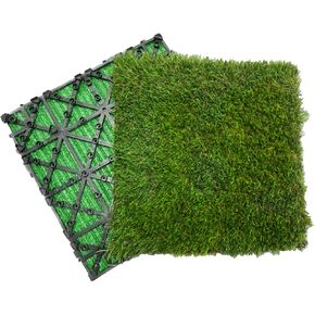 Interlocking Artificial Grass Turf Tiles Set of 35pcs, Self-Draining for Indoor/Outdoor Use, Dark Green, 12x12in in Kuwait