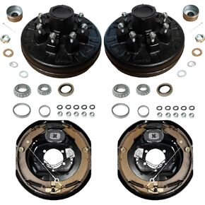 مجموعة 7K Trailer Brake & Drum Kit - تعديل ذاتي 12 "x2" الفرامل الكهربائية + 8 محاور أسطوانة العروة مع المحامل ، وقبعات الغبار ، والمكسرات القلعة ، والأجهزة الكاملة - تناسب محاور Dexter in Kuwait