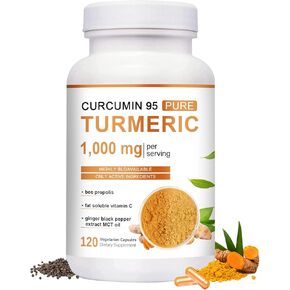 Turmeric Curcumin Supplement 1000mg, 95% Turmeric Complex Supplement with Bee Propolis, Ginger, MCT Oil, Fat Soluble Vitamin C, & Black Pepper, for Better Absorption, Non-GMO, 120 Count (1PC) in Saudi Arabia