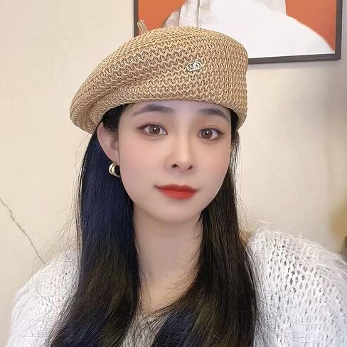 Women Summer Straw Woven Sunhat Classic Beret Artist Painter Sun Hat Cap in Kuwait