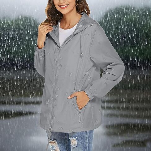 Rain Jacket Women Lightweight Waterproof Hooded Raincoat Packable Windbreaker Jackets with Pockets Fall Fashion 2025 in Kuwait