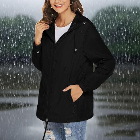 Rain Jacket Women Lightweight Waterproof Hooded Raincoat Packable Windbreaker Jackets with Pockets Fall Fashion 2025 in Kuwait