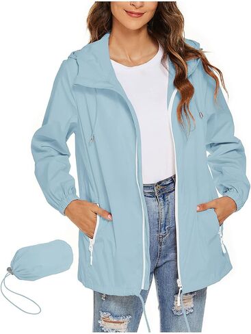 Rain Jacket Women Lightweight Waterproof Hooded Raincoat Packable Windbreaker Jackets with Pockets Fall Fashion 2025 in Kuwait