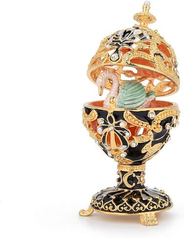 QIFU Vintage Pink Faberge Egg Style Enameled Trinket Box with Cute Mini Swan in Kuwait