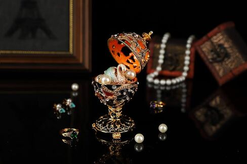 QIFU Vintage Pink Faberge Egg Style Enameled Trinket Box with Cute Mini Swan in Kuwait