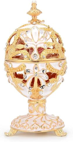 QIFU Vintage Pink Faberge Egg Style Enameled Trinket Box with Cute Mini Swan in Kuwait
