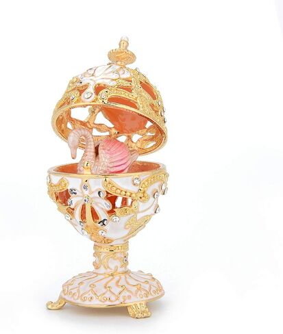 QIFU Vintage Pink Faberge Egg Style Enameled Trinket Box with Cute Mini Swan in Kuwait