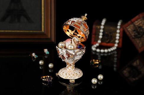 QIFU Vintage Pink Faberge Egg Style Enameled Trinket Box with Cute Mini Swan in Kuwait