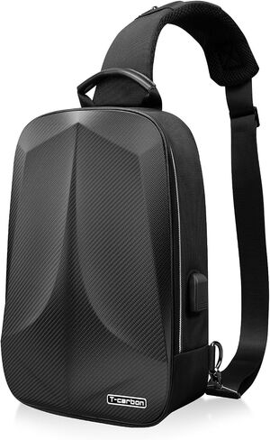 Anti-Theft Crossbody Bag for Men,Travel Sling Bag Real Carbon fiber Hard Shell,Single Strap Backpack with USB and Reset Lock for Hiking Travel in Kuwait