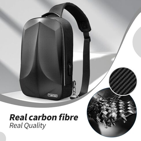 Anti-Theft Crossbody Bag for Men,Travel Sling Bag Real Carbon fiber Hard Shell,Single Strap Backpack with USB and Reset Lock for Hiking Travel in Kuwait