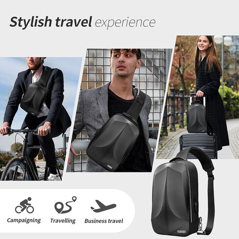 Anti-Theft Crossbody Bag for Men,Travel Sling Bag Real Carbon fiber Hard Shell,Single Strap Backpack with USB and Reset Lock for Hiking Travel in Kuwait