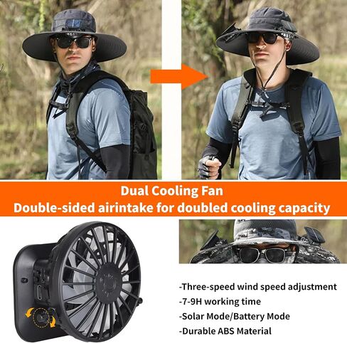Solar Fan Hat for Men Women,UPF50+ Wide Brim Sun Hats with 2 Built-in Solar Powered Fans for Fishing Outdoor Activities in Saudi Arabia
