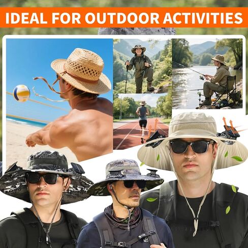 Solar Fan Hat for Men Women,UPF50+ Wide Brim Sun Hats with 2 Built-in Solar Powered Fans for Fishing Outdoor Activities in Saudi Arabia