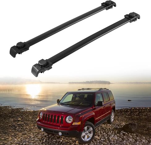 قضبان متقاطعة لحامل السقف من AUXMART مناسبة لسيارة Jeep Renegade 2015 2016 2017 2018 2019 2020 2021 2022 2023، استبدال السكك الحديدية لرف الأمتعة على السطح باللون الأسود، قضبان حامل البضائع من الألومنيوم طراز OE in Kuwait