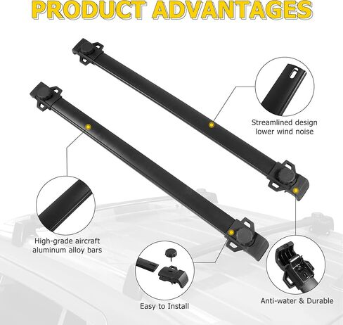 قضبان متقاطعة لحامل السقف من AUXMART مناسبة لسيارة Jeep Renegade 2015 2016 2017 2018 2019 2020 2021 2022 2023، استبدال السكك الحديدية لرف الأمتعة على السطح باللون الأسود، قضبان حامل البضائع من الألومنيوم طراز OE in Kuwait