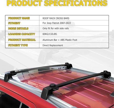 قضبان متقاطعة لحامل السقف من AUXMART مناسبة لسيارة Jeep Renegade 2015 2016 2017 2018 2019 2020 2021 2022 2023، استبدال السكك الحديدية لرف الأمتعة على السطح باللون الأسود، قضبان حامل البضائع من الألومنيوم طراز OE in Kuwait