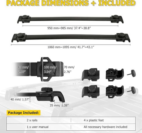 قضبان متقاطعة لحامل السقف من AUXMART مناسبة لسيارة Jeep Renegade 2015 2016 2017 2018 2019 2020 2021 2022 2023، استبدال السكك الحديدية لرف الأمتعة على السطح باللون الأسود، قضبان حامل البضائع من الألومنيوم طراز OE in Kuwait