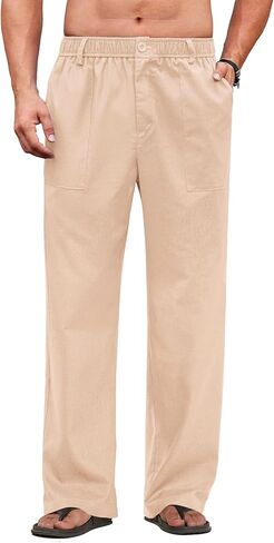 COOFANDY Men's Casual Linen Cotton Pants Elastic Waist Summer Beach Trousers Lightweight Yoga Vacation Pants in Kuwait