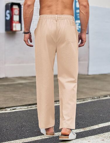 COOFANDY Men's Casual Linen Cotton Pants Elastic Waist Summer Beach Trousers Lightweight Yoga Vacation Pants in Kuwait