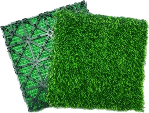 Artificial Grass Turf Tiles Interlocking Set of 35pcs, Self-draining for Pet Indoor/Outdoor Flooring, Grass Green, 12x12in in Saudi Arabia