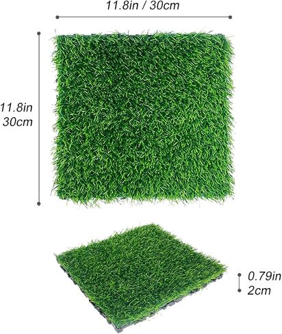 Artificial Grass Turf Tiles Interlocking Set of 35pcs, Self-draining for Pet Indoor/Outdoor Flooring, Grass Green, 12x12in in Saudi Arabia