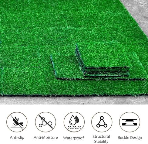 Artificial Grass Turf Tiles Interlocking Set of 35pcs, Self-draining for Pet Indoor/Outdoor Flooring, Grass Green, 12x12in in Saudi Arabia