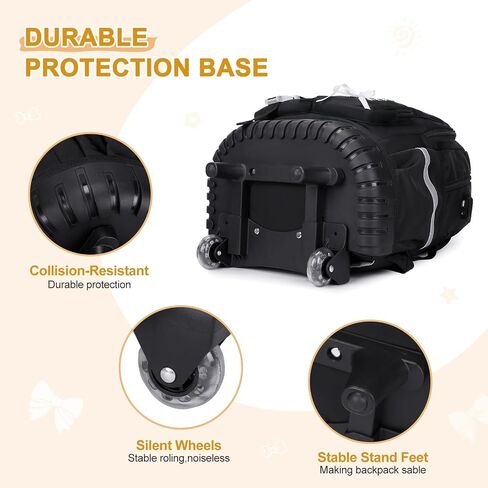 Rolling Backpack for Girls, Girls Backpack Set with Lunch Box & Pencil Pouch for Teen Girl Kids Children Elementary Middle School, Bookbag Daypack Laptop Travel Backpack with Wheels (Black) in Saudi Arabia