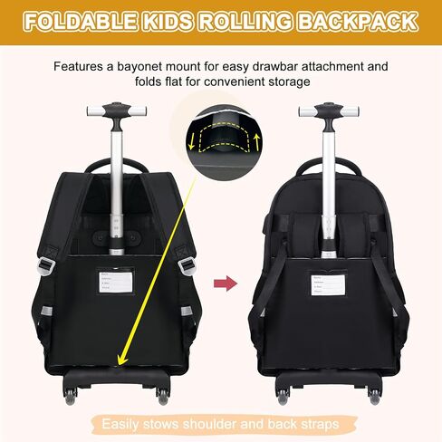 Rolling Backpack for Girls, Girls Backpack Set with Lunch Box & Pencil Pouch for Teen Girl Kids Children Elementary Middle School, Bookbag Daypack Laptop Travel Backpack with Wheels (Black) in Saudi Arabia