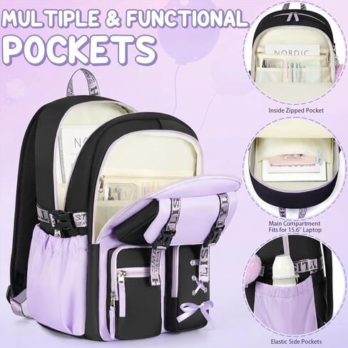Fimibuke Backpack for Girls, 3 PCS Waterproof Girls Backpack with Lunch Box & Pencil Case, Kid Backpacks for Teen Girl Kindergarten Elementary Middle High School Student Back to School Kid Bookbag Set in Kuwait