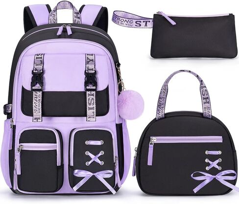 Fimibuke Backpack for Girls, 3 PCS Waterproof Girls Backpack with Lunch Box & Pencil Case, Kid Backpacks for Teen Girl Kindergarten Elementary Middle High School Student Back to School Kid Bookbag Set in Kuwait