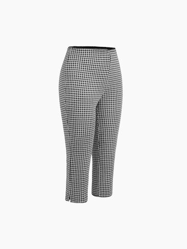 طماق عصير التفاح للنساء النحيف Fit Gingham فحص كابري منتصف الخصر سراويل الصالة المتماسكة in Kuwait