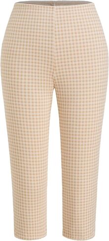 طماق عصير التفاح للنساء النحيف Fit Gingham فحص كابري منتصف الخصر سراويل الصالة المتماسكة in Kuwait
